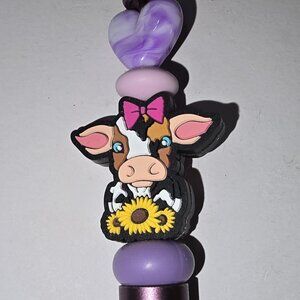 Daisy Sunflower Cow Bead Purple Pen